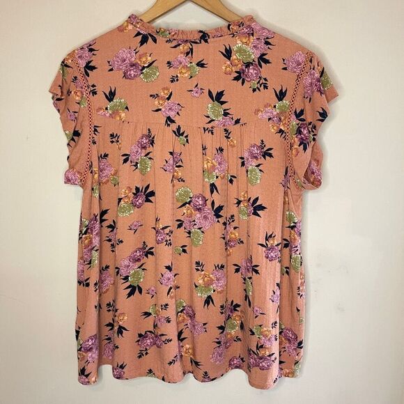 ❄️3/$18 BUFFALO BY DAVID BITTON Floral‎ Boho Flutter Sleeve Top, Large - Picture 5 of 9